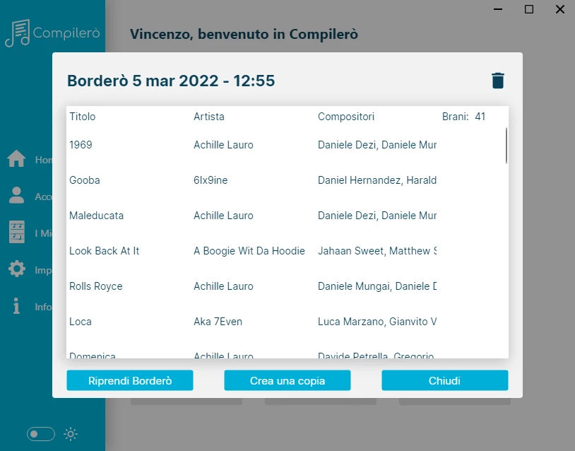 Crea un Borderò di copia in Compilerò