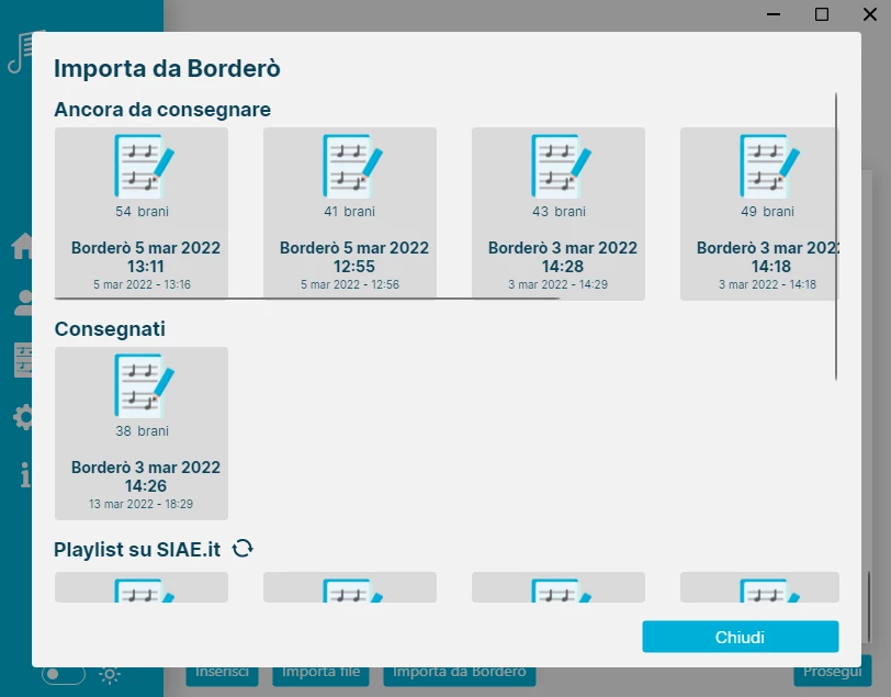 Importa un brano da un Borderò in Compilerò