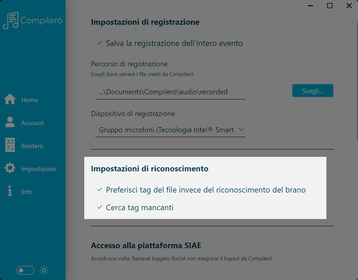 Riconosci da Metadata in Compilerò