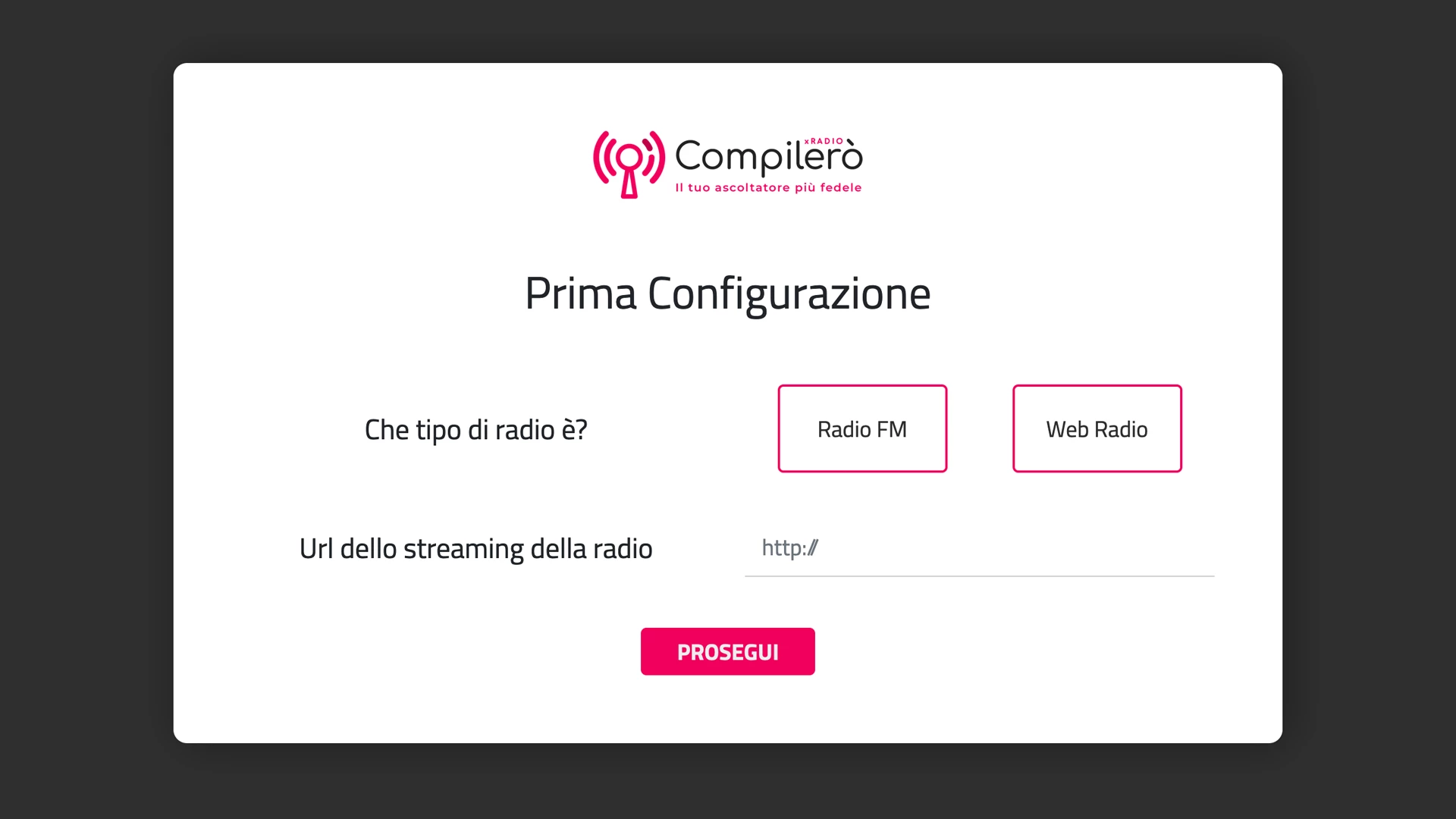 Prima configurazione di Compilerò X Radio