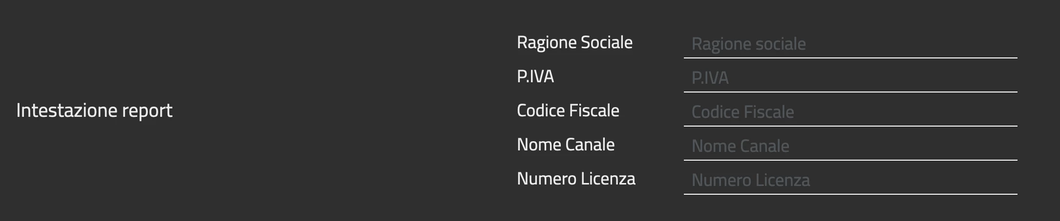 Impostazioni intestazione report di Compilerò X Radio